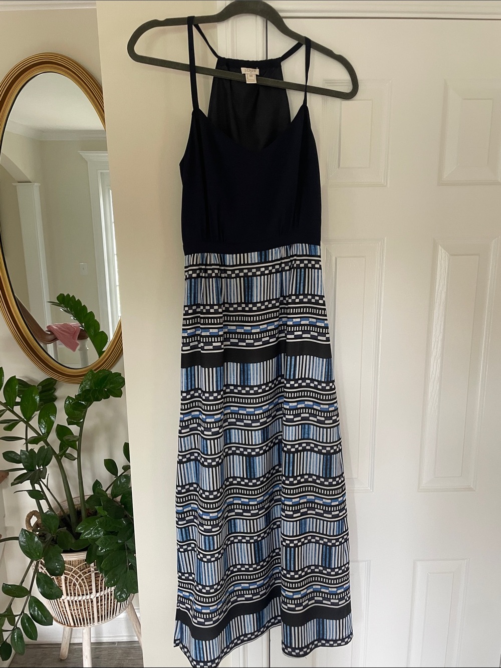 J. Crew Navy Tank Maxi Dress with Blue Patterned Skirt